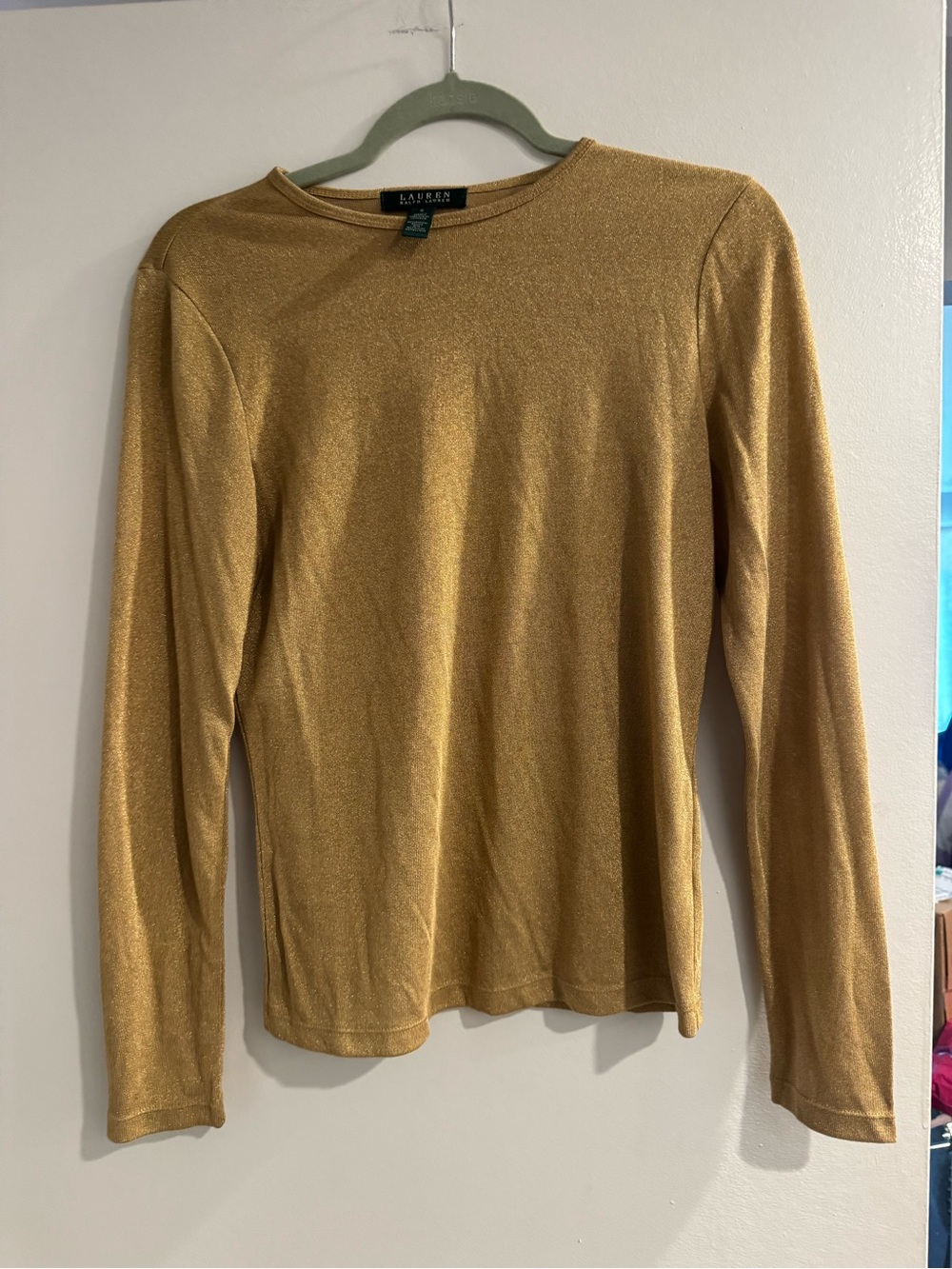 Lauren Ralph Lauren Metallic Gold Long Sleeve Top- size small- 100% rayon